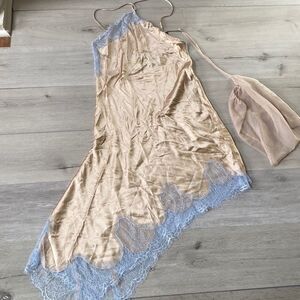 ZARA SILK LACE SLIP LINGERIE CREAM/LT BLUE SMALL NWT